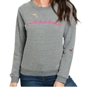 Heather Gray Distressed Graphic Top Pink "Make Bad Decisions" Sweatshirt
